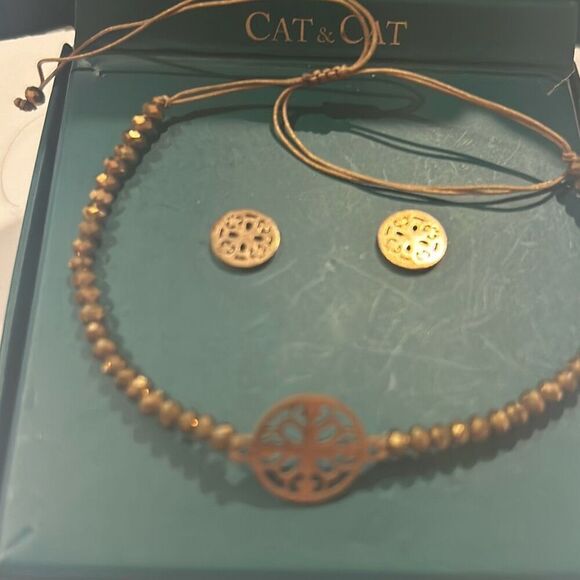 Cat & Cat beaded bracelet and matching earrings copper color. - Picture 1 of 6